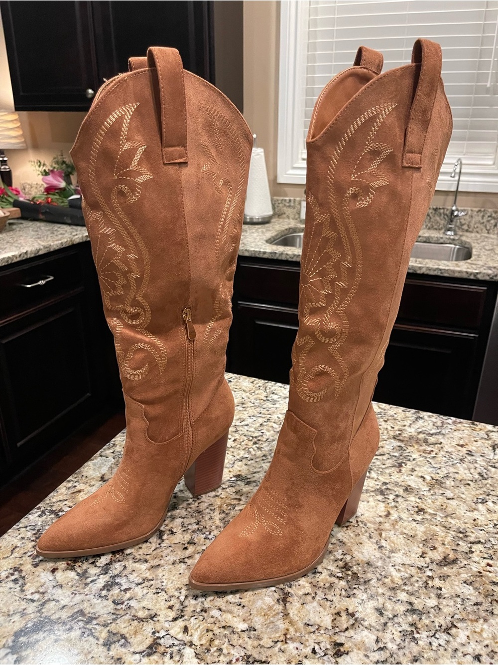 Women's Tan Suede Western Knee-High Boots